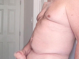 Exhibitionist masturbator with rubber cock ring