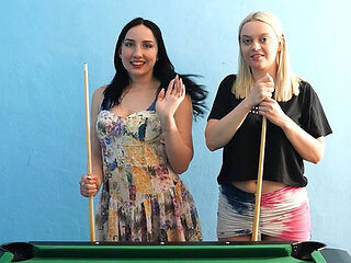 Bella Angel & Sandra Sweet Strip Billiards - Big Tits Lesbian Game Bet