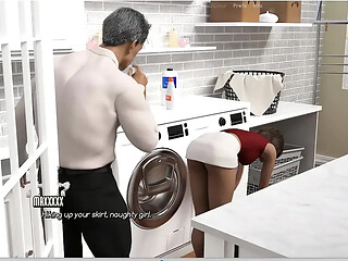 Husbands watch as wife gets fucked by friend in laundry room roleplay