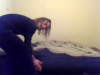 Clothed Transgirl Hoping You a Good Nite & Making a Guest Bed for You (sfw)