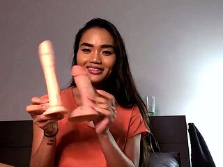 Horny amateur masked Asian teen toying on webcam show