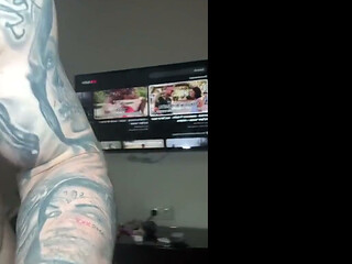 Tattooed Busty MILF Takes Multiple Cocks for Bukkake Facial