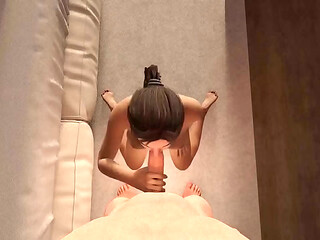3D animation pov recieving some blowjob on an room