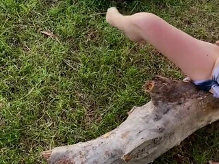 I Walk Without Panties in Nature. and I Jerk off My Excited Pussy by the Fire