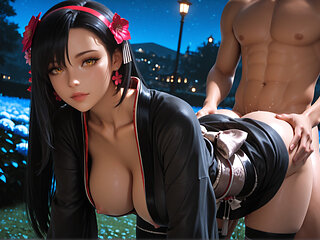 Tifa Lockhart  Final Fantasy. Night Secrets of the Lewd Garden. Ai generated. 3D Hentai