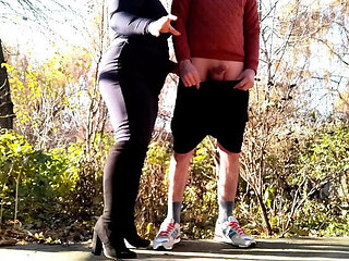 Stepson Makes Me Give Outdoor Handjob & Cumshot - MILF Stepmom Big Ass Homemade