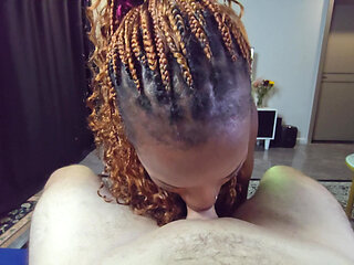 Quick cum swallow and creampie in a cute young ebony