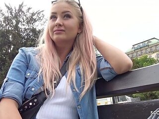 German Scout Picks Up Curvy College Teen for Street Casting - Big Tits & Hairy Pussy