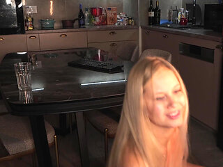 After the Party, She Stayed at My House, Climbed on the Table, and Started Masturbating with a Dildo
