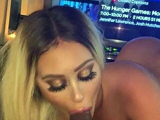 Tan stud gives a POV blowjob to his big cock
