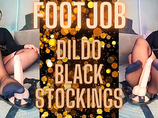 (104) Footjob Dildo Black Stockings