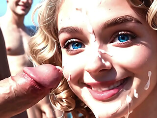 Blonde babe gets fucked on a nudist beach - AI Interactive Video