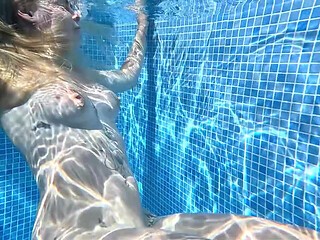 Nude Pool Tease and Masturbation While He Watches