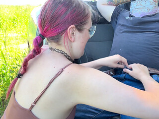 Risky Outdoor Fuck at the Forest Edge - Deepthroat in Car & Hard Public Sex