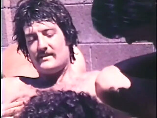 Classic USA vintage pool orgy with white and black lovers