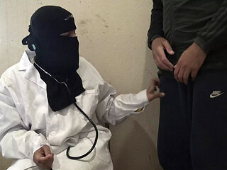 Naughty female muslim doctor gives a handjob to one of her patients