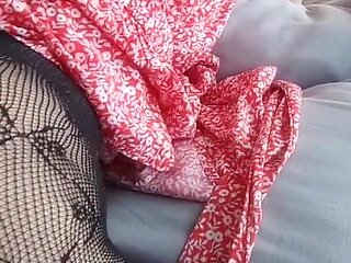 Home Porn with Charming Girl in Sexy Ripped Black Pantyhose