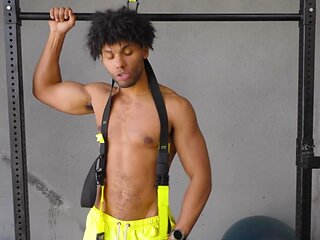 Black lad working out and taking on a girthy schlong