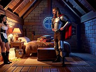 Busty tavern girl gives quest hero a big reward