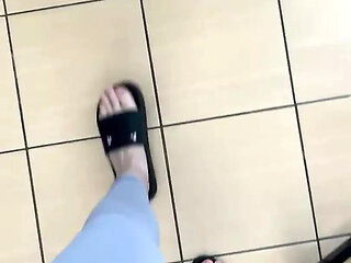 POV: the Sound of Flip-flops When Walking in Gray Leggings