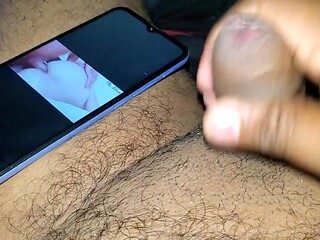 JAV idol jerks off while watching porn