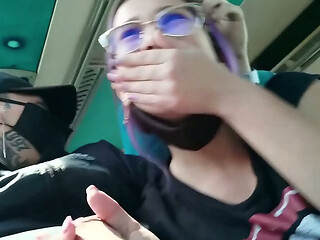 Blowjob and fucking with creampie in public service bus - BlakeProductions