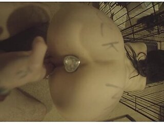 Hot Goth Puppy Slut Fills Cup With Spit And Gets Fucked With It ( Dog Cage )