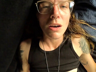 Just Friends: Horny Brunette With Glasses and Tattoos Masturbates Solo