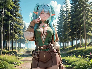 Forest Fantasy! Blue Elf Kneeling, Green Elf Teasing, Sun-dappled Magic & Wand Play, Who Gives in First?