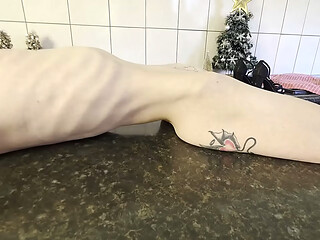 Very SKINNY petite elf smoking and showing off her skinny MILF body.