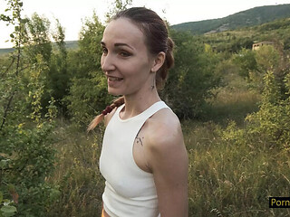 Hot Redhead Teacher Cheats on School Trip - Public Doggystyle Fuck in Woods