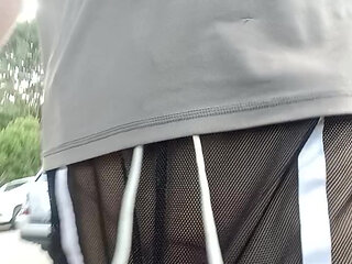 Freeballing in completely see through shorts in public with nowhere to hide!