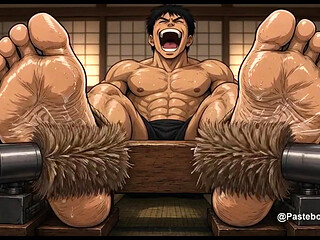 Dojo Discipline - Barefoot Jocks In The Stocks, Soles Up (2D Anime Bara)