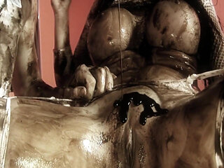 Smeared Girls Scene 4: Big-ass Brunette in Lingerie Covered in Chocolate Fucking Hard Until Facial