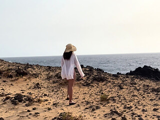 My Big Thai Tits Tremble in the Salty Wind, Hard Nipples Exposed at the Naked Beach