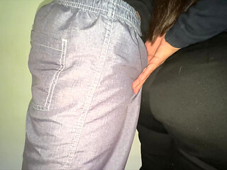 Big-bootied Girl Gropes a Stranger's Penis