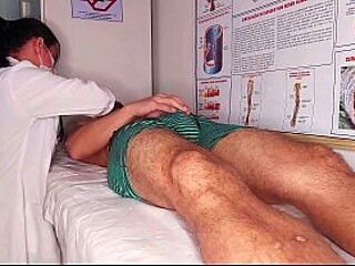 Erection in front of Latina nurse with big tits