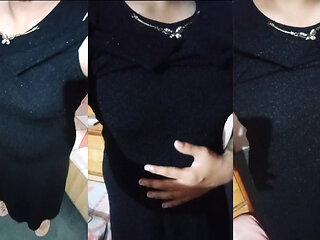 Indian gay Crossdresser Bottom Gaurisissy feeling horny in black dress real homemade sex