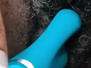 Fucking My Black Hairy Pussy with Rabbit Vibrator