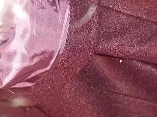 Blowing my cum on the sweet lining of a red woolen ladycoat