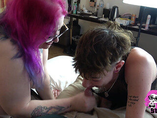 Guy Gets Handjob and Blowjob From Abby, Julia, and Alex