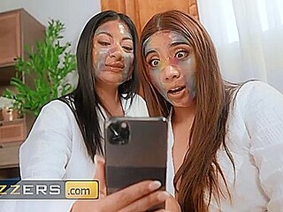 Cami Strella And Violet Myers In Play With Each Others Pussy At The Spa Then Camis Husband Join For A 3some