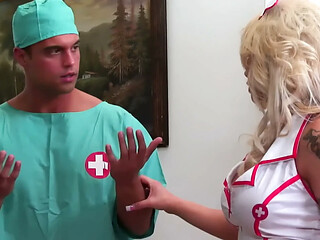 White Lace-up Boots on the Hospital Bed - Tattooed Blonde Nurse and the Guy in Scrubs