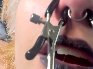 Nose Fuck with Cock and Nipple Clamps on Nose Goth Girl JOI