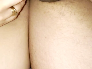 Closeup side fuck with inside cumshot, pink pussy with pubic hair