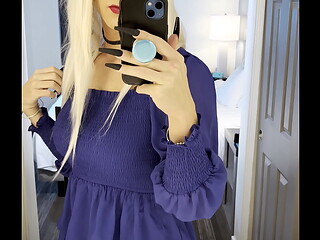 HOTTEST Blonde Crossdresser Looking In Mirror