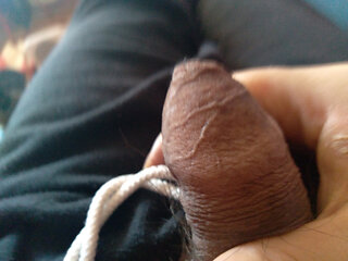 Gay guy amuses himself by manipulating his big cock