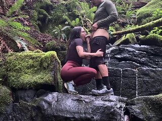 Perv nerdy brunette wants my pee before fuck in woods