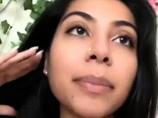 Amateur busty brunette masturbates and does hand job