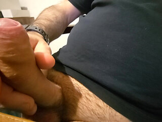 Big dick large ball cum shot in office